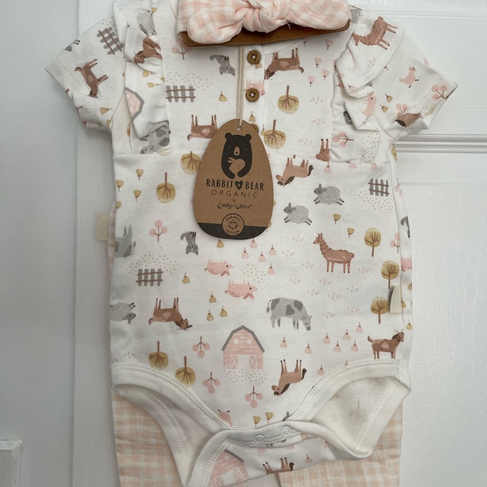 Rabbit & Bear Organic Baby Outfit with Animals 3-6 months